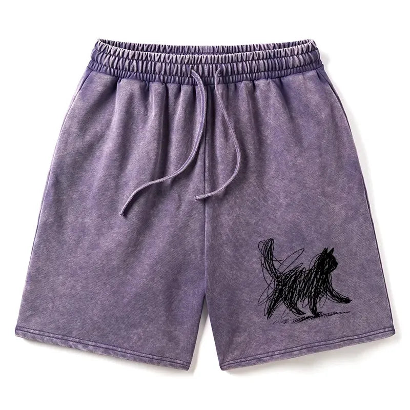 Japanese Minimalist Cat Art Shorts