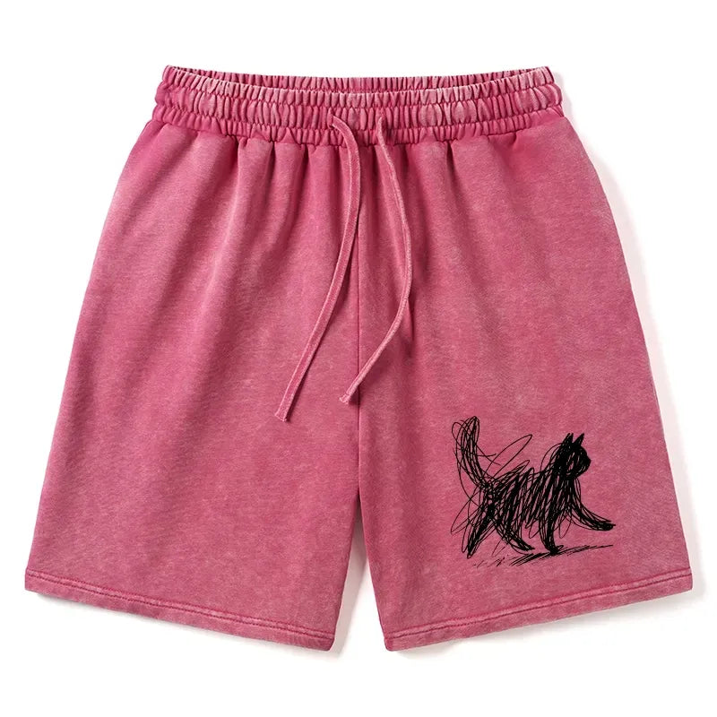 Washed Cat Shorts for Daily Wear