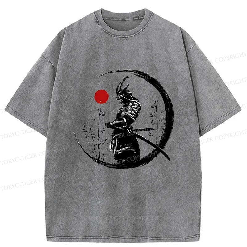 Vintage Washed Samurai T-Shirt for Summer Vacation
