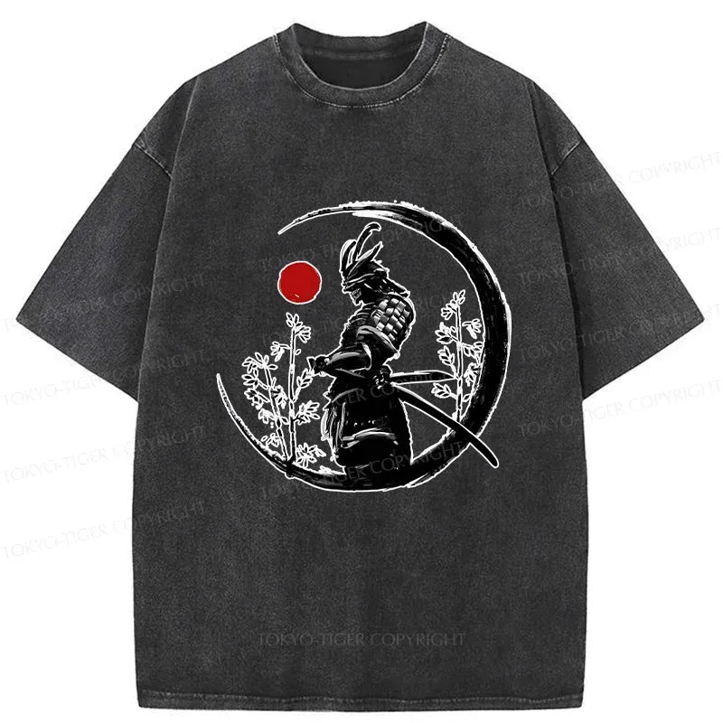 Vintage Washed Samurai T-Shirt for Summer Vacation