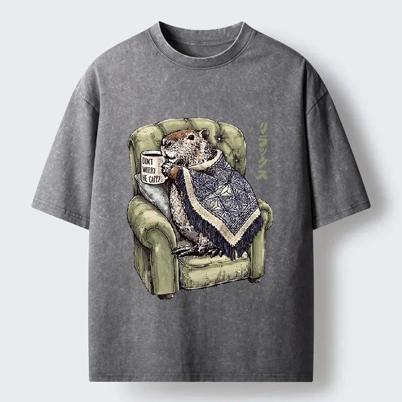 Kyoto-Lion Relax Capybara Cozy Sofa Warm Blanket Washed T-Shirt