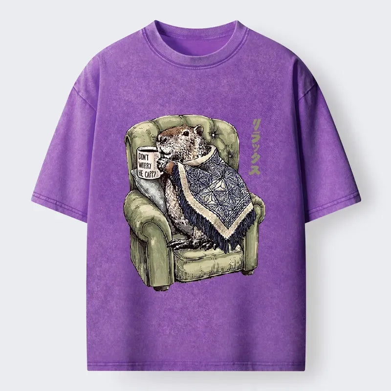 Kyoto-Lion Relax Capybara Cozy Sofa Warm Blanket Washed T-Shirt