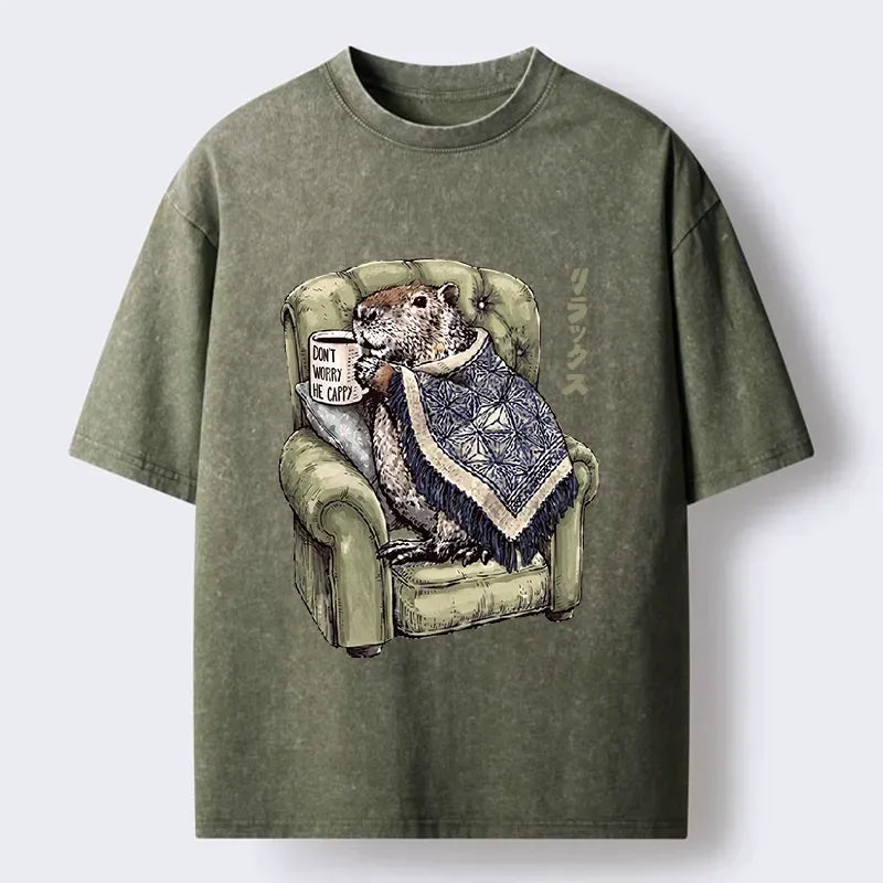 Japanese Capybara Washed Unisex T-Shirt