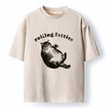 Washed retro cat tee for daily wear