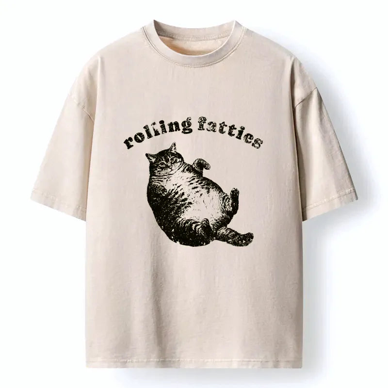 Washed retro cat tee for daily wear