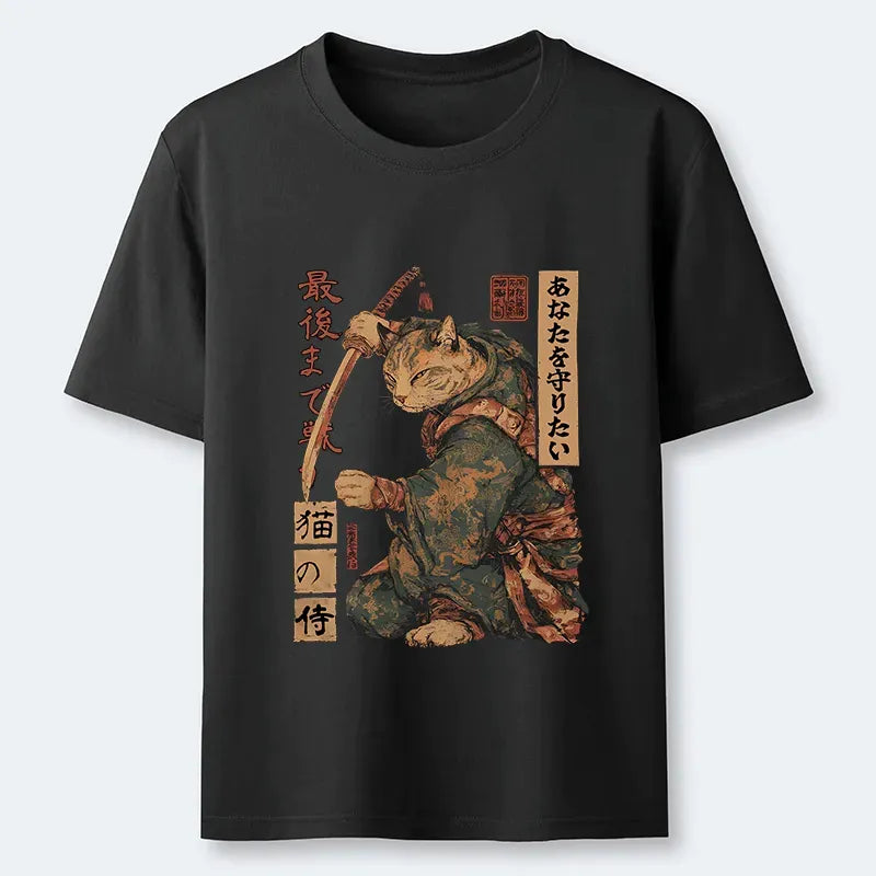 Retro Japanese Samurai Cat T-Shirt