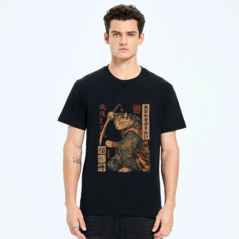 Funny Vintage Cat Samurai Tee