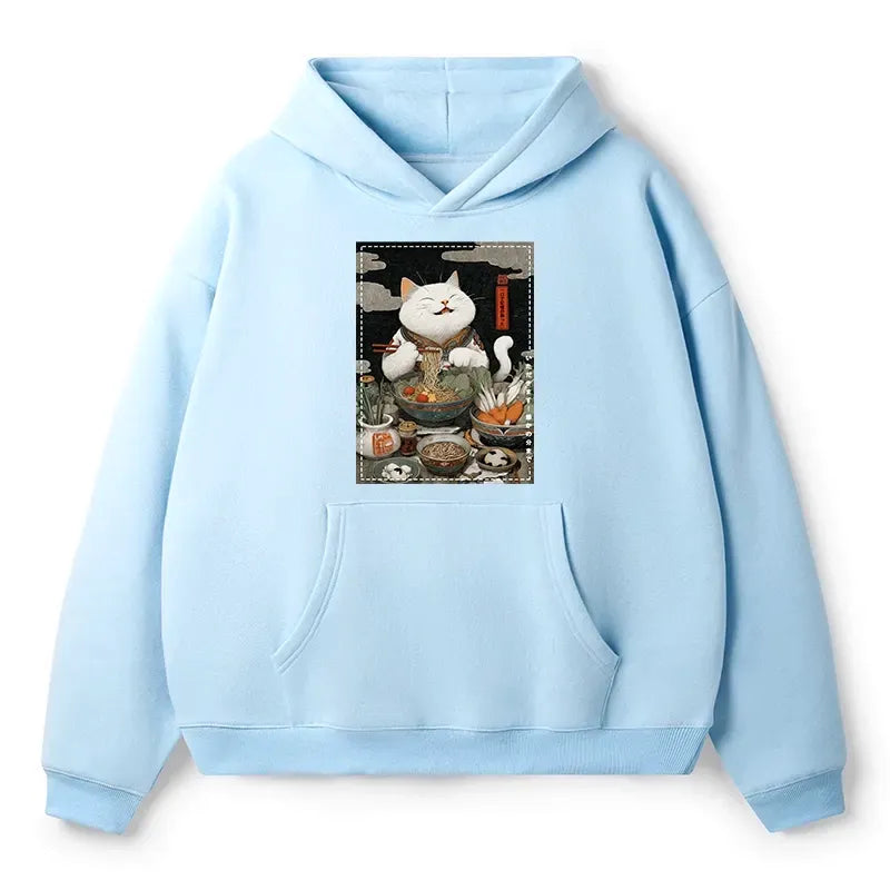 Kyoto-Lion The Ramen-Loving Cat Adult Fleece Hoodie
