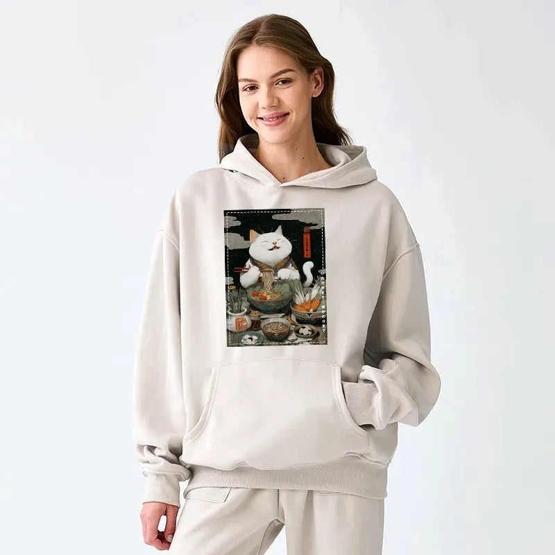 Japanese vintage cat hoodie for daily wear