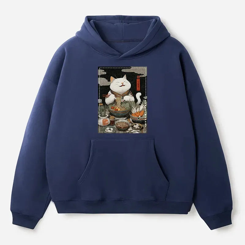 Japanese vintage cat hoodie for daily wear