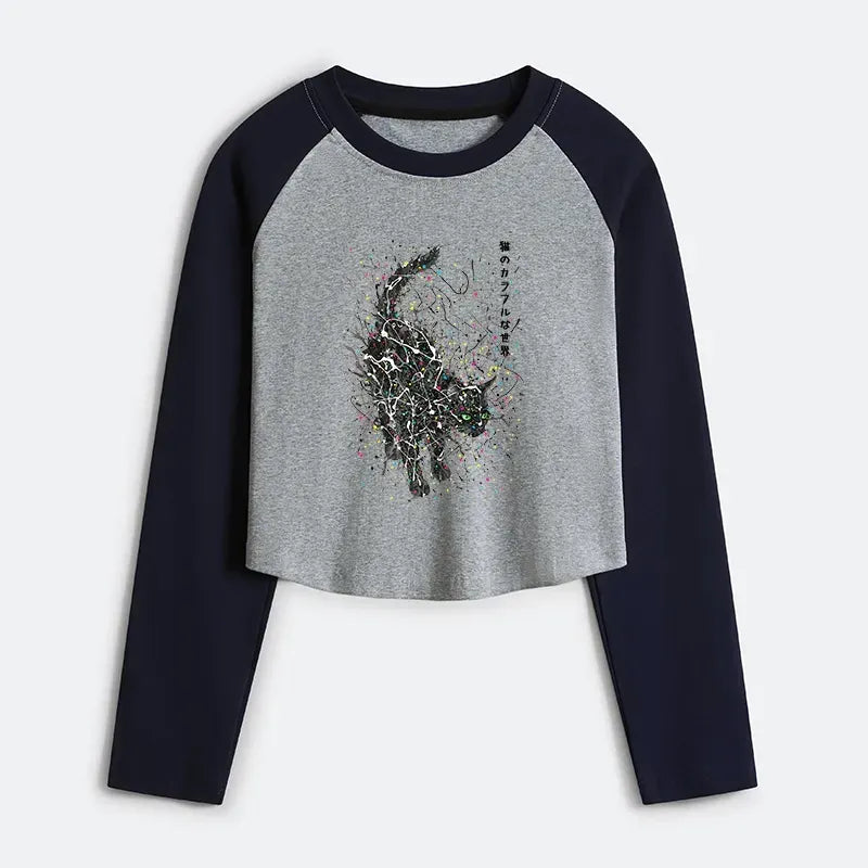 Japanese culture women's raglan crop tee