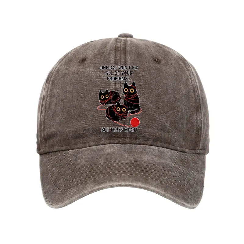 Kyoto-Lion Three Cats Fix All Problems Washed Cap