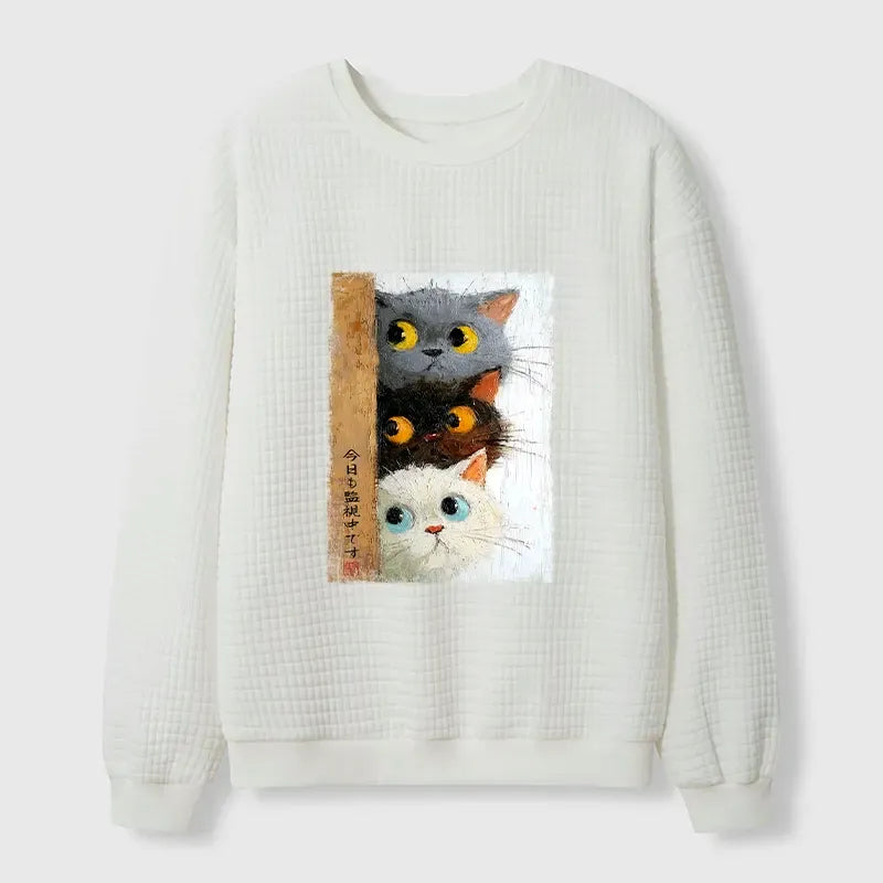 Cute Cats Waffle Sweatshirt for Casual Wear