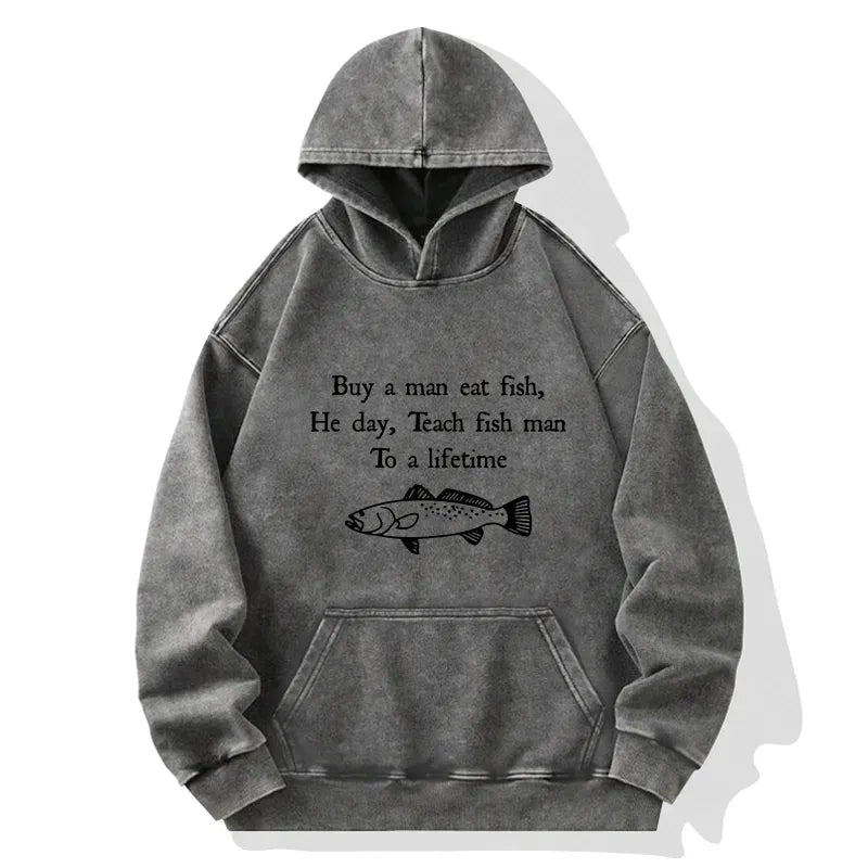 Kyoto-Lion Man Eat Fish Meme Washed Hoodie