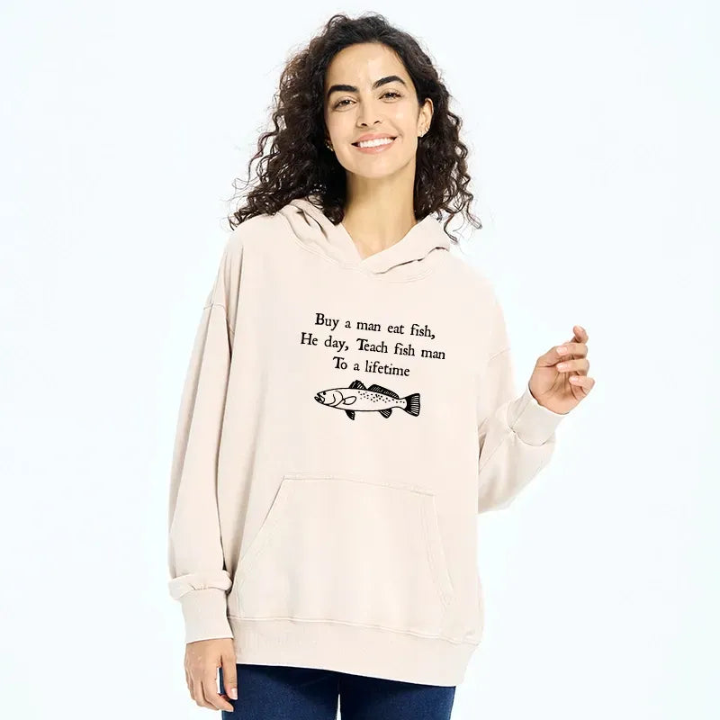 Washed Unisex Hoodie with Japanese Art