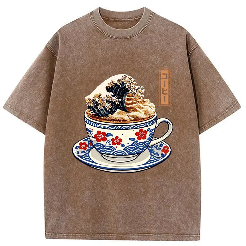 Kyoto-Lion Coffee Wave Foam Washed T-Shirt