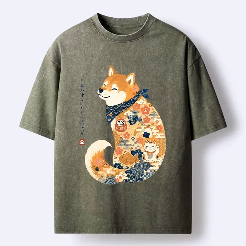 Traditional Japanese Washed T-Shirt for Daily Wear