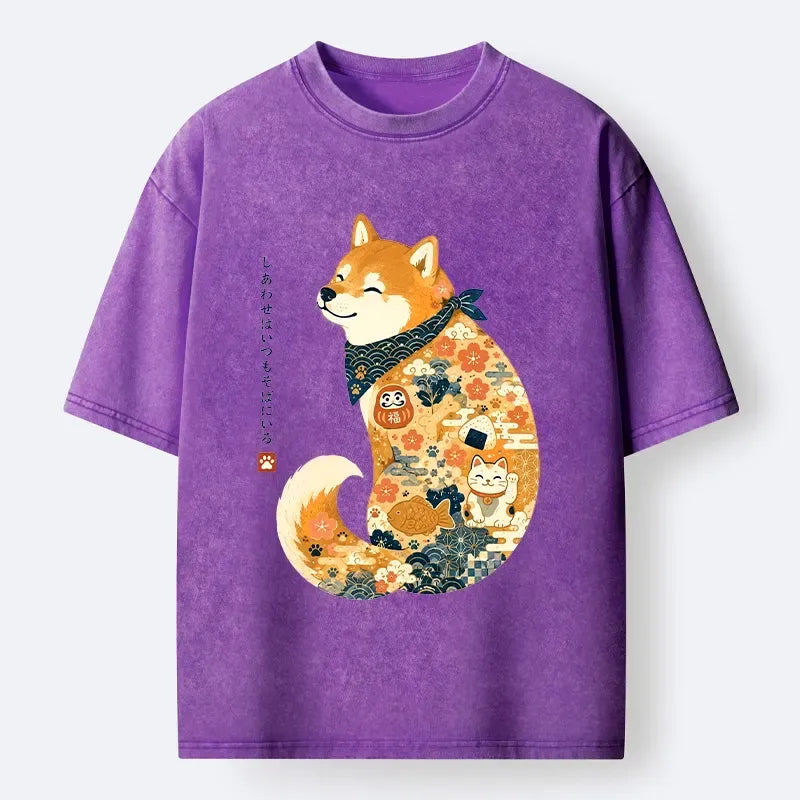 Traditional Japanese Washed T-Shirt for Daily Wear