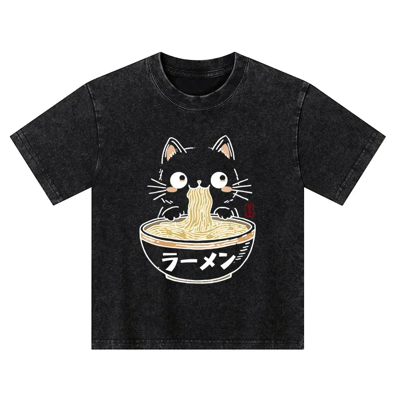 Kyoto-Lion Purramen Time Kids Washed T-Shirt