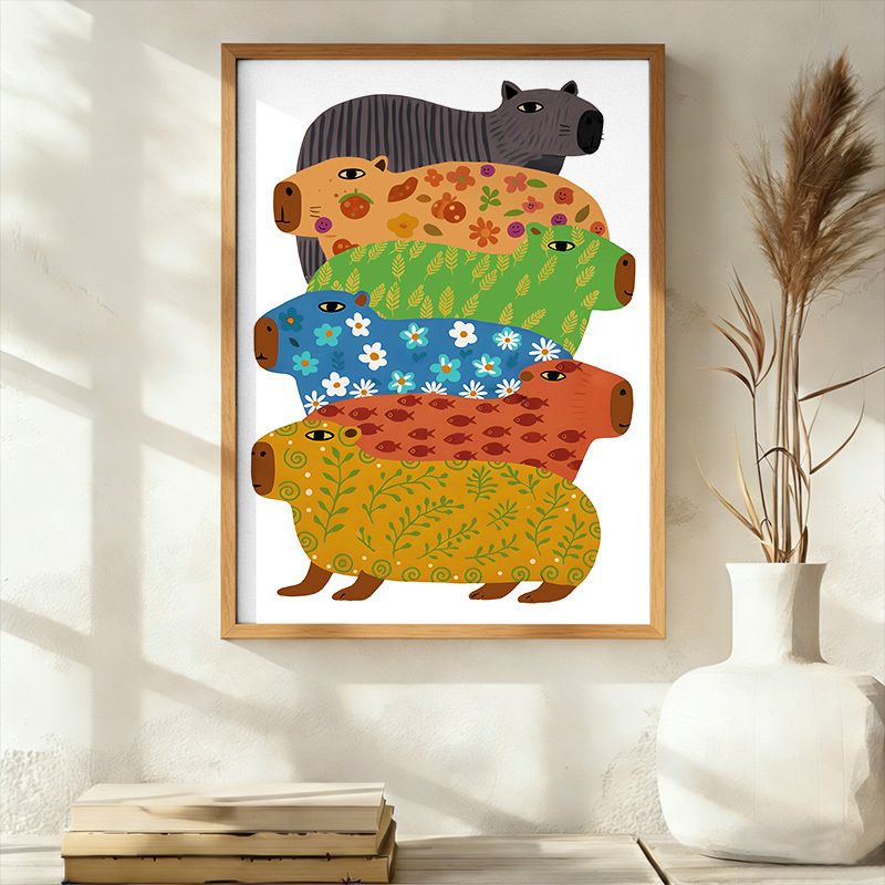 Colorful Capybara Japanese Art Poster