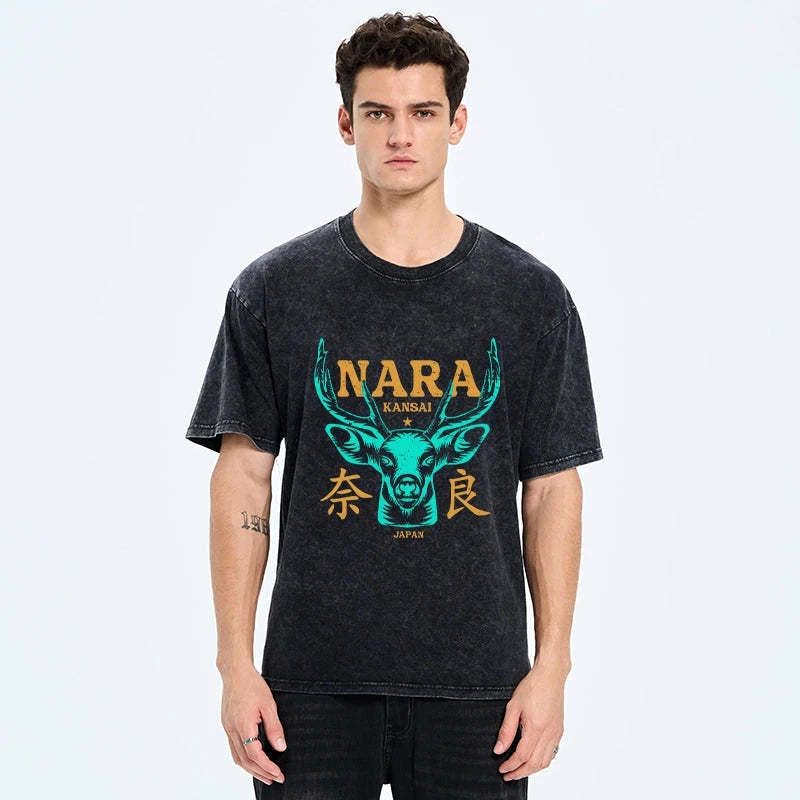 Kyoto-Lion Japanese Nara Washed T-Shirt