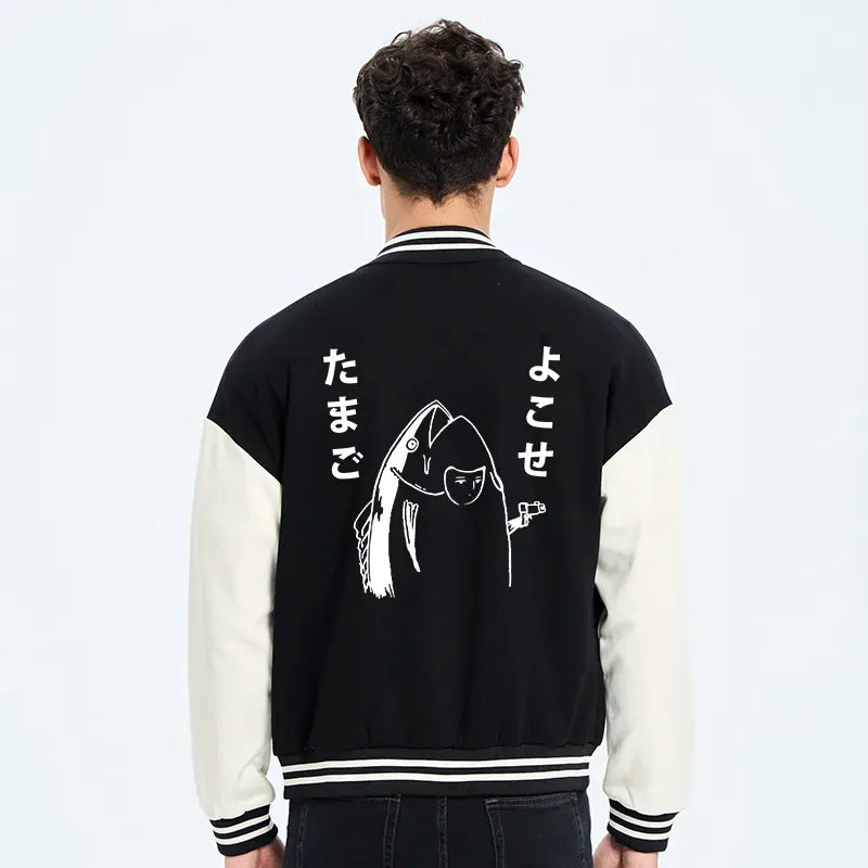 Retro Japanese Fish Embroidery Jacket for Streetwear