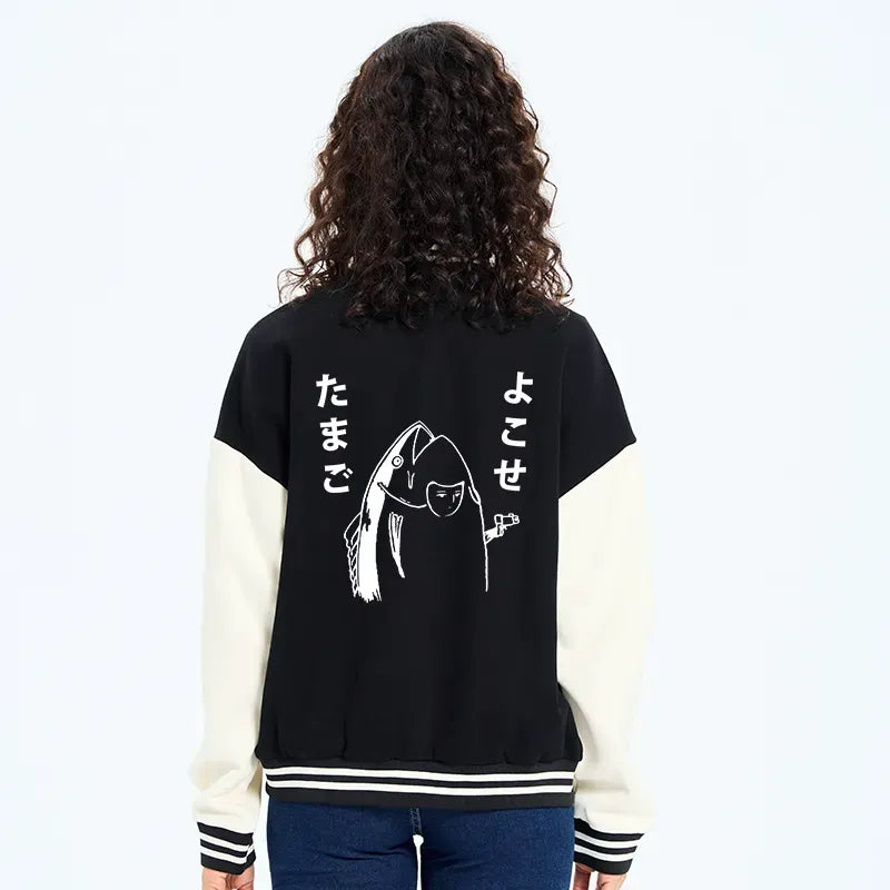 Retro Japanese Fish Embroidery Jacket for Streetwear