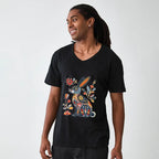 Kyoto-Lion Folk Hare Bloom V-Neck Classic T-Shirt