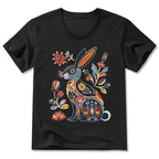 Kyoto-Lion Folk Hare Bloom V-Neck Classic T-Shirt