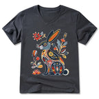 Kyoto-Lion Folk Hare Bloom V-Neck Classic T-Shirt