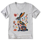 Kyoto-Lion Folk Hare Bloom V-Neck Classic T-Shirt