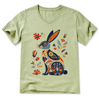 Kyoto-Lion Folk Hare Bloom V-Neck Classic T-Shirt