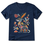 Kyoto-Lion Folk Hare Bloom V-Neck Classic T-Shirt