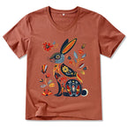 Kyoto-Lion Folk Hare Bloom V-Neck Classic T-Shirt