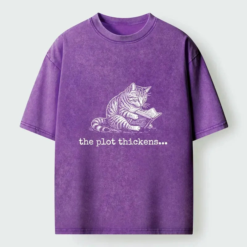 Kyoto-Lion Meme Cat Reading Mystery Book Washed T-Shirt