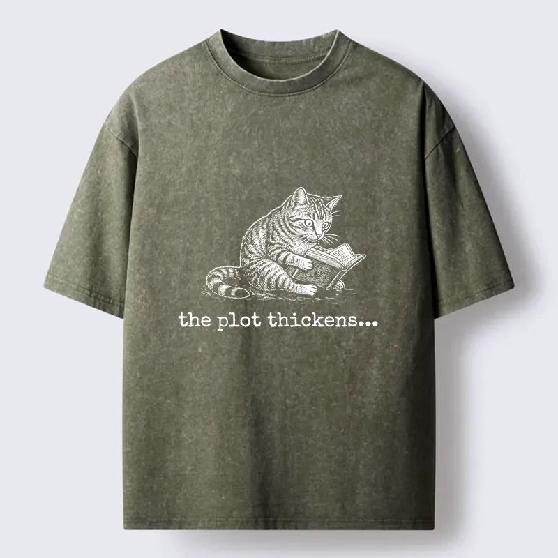 Oversized Cat Mystery Book T-Shirt for Men