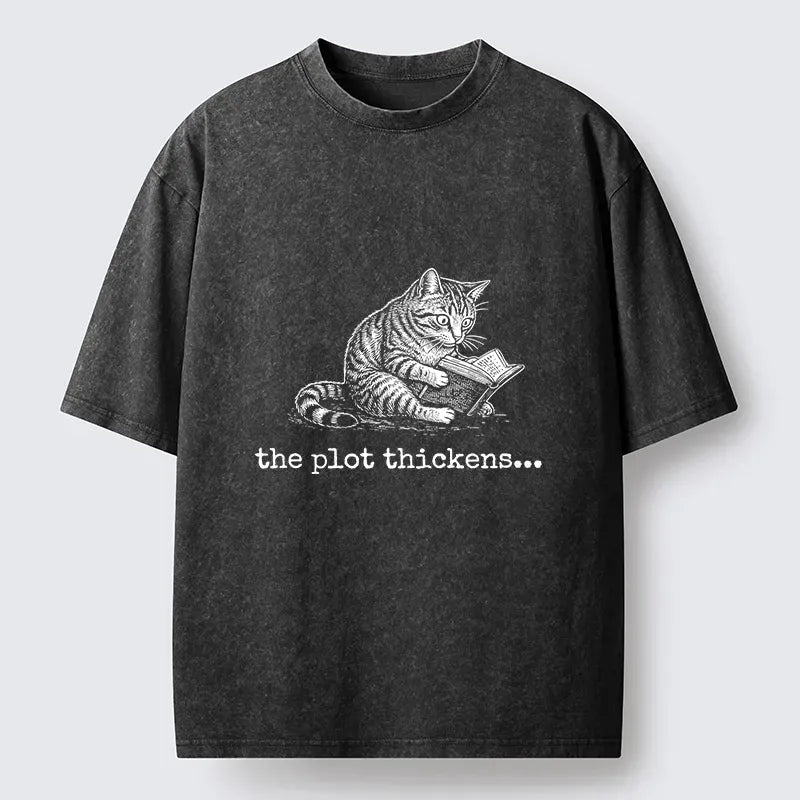 Kyoto-Lion Meme Cat Reading Mystery Book Washed T-Shirt