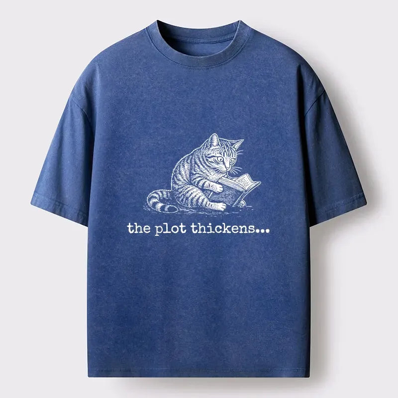 Kyoto-Lion Meme Cat Reading Mystery Book Washed T-Shirt
