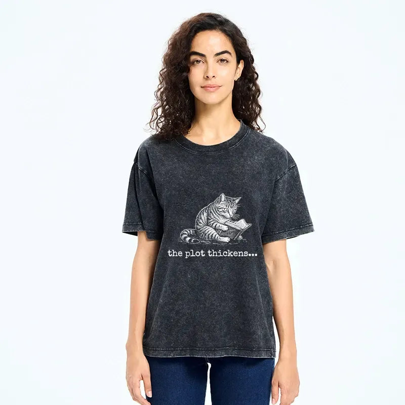 Funny Meme Cat Washed T-Shirt for Daily Wear