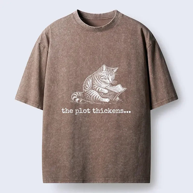 Kyoto-Lion Meme Cat Reading Mystery Book Washed T-Shirt