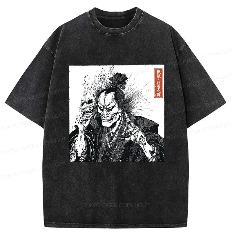 Kyoto-Lion Samurai Taking Off His Demon Mask Washed T-Shirt