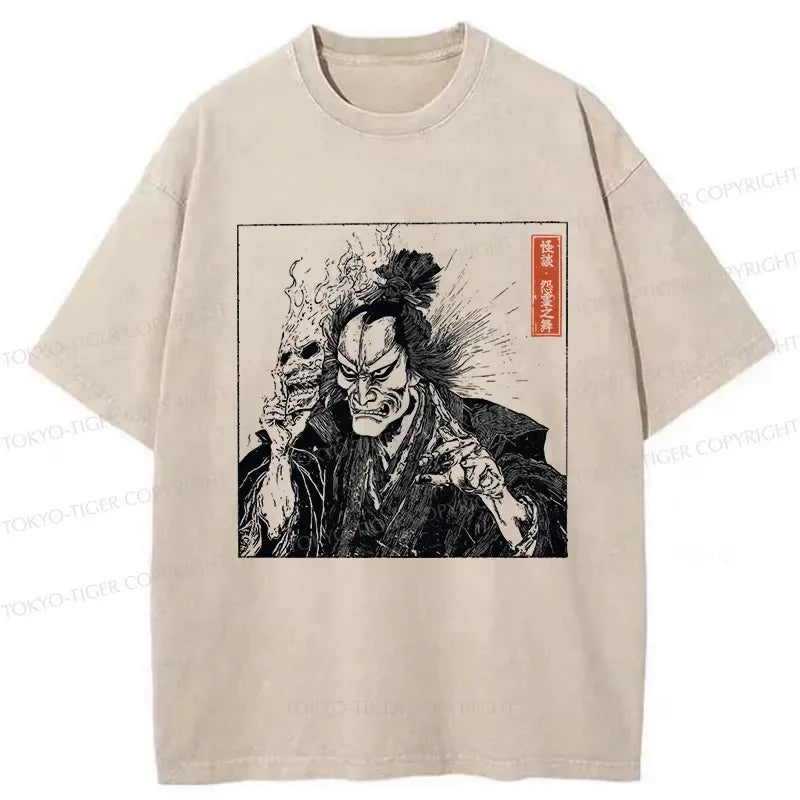 Kyoto-Lion Samurai Taking Off His Demon Mask Washed T-Shirt