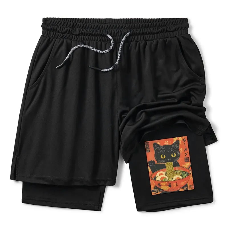 Japanese Cat Ramen Shorts for Summer