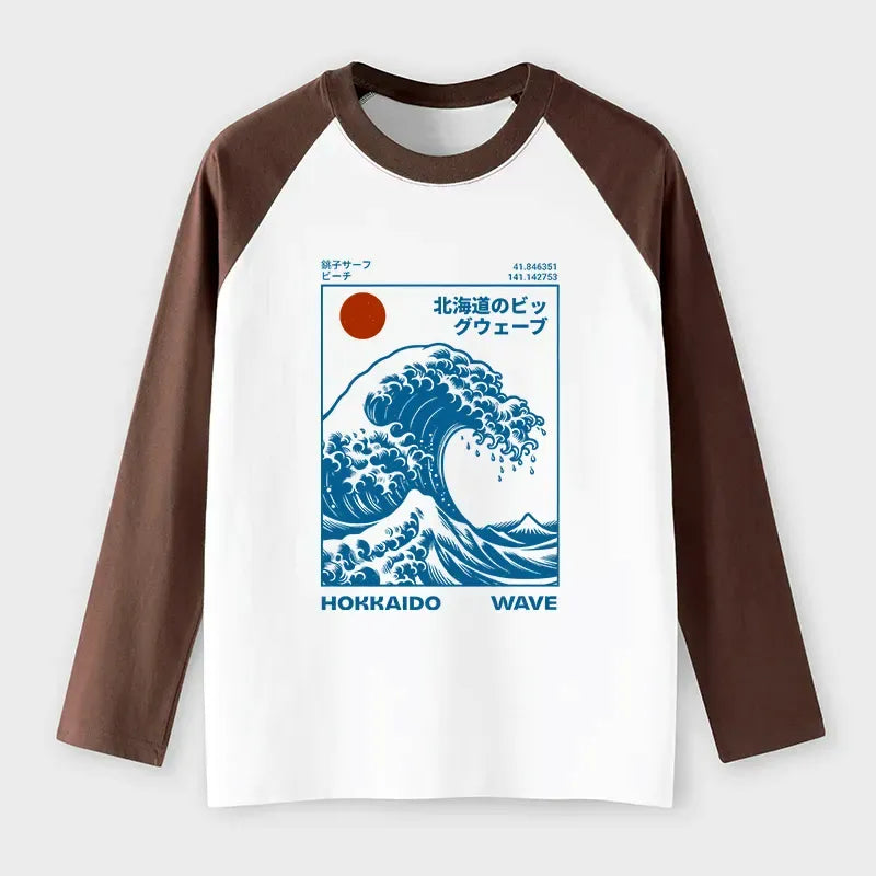 Kyoto-Lion Hokkaido Wave Japan Raglan Long Sleeve T-shirt