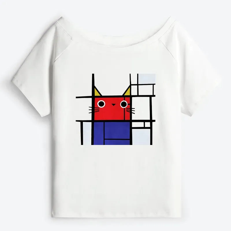 Japanese Cat Off Shoulder T-Shirt