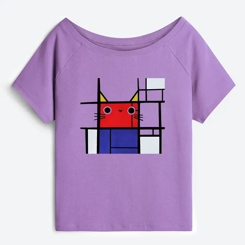 Japanese Cat Off Shoulder T-Shirt
