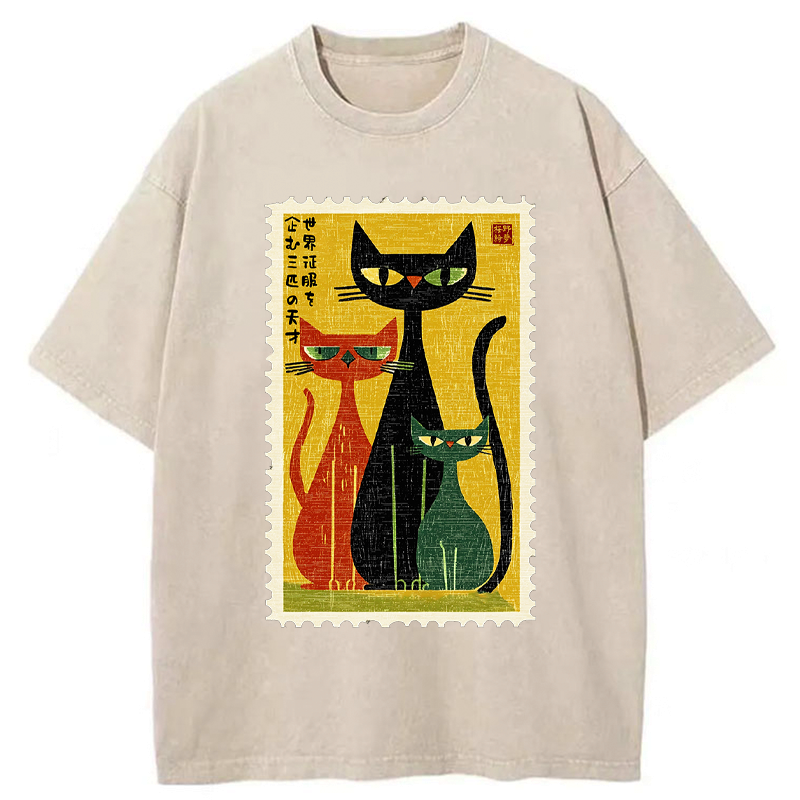 Kyoto-Lion World Domination Squad Cat Poster Washed T-Shirt