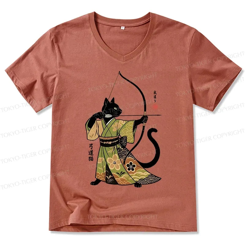 Kyoto-Lion Japan Cat Archery V-Neck Classic T-Shirt