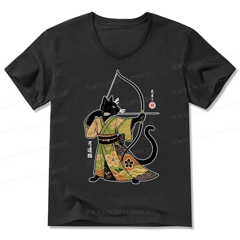 Kyoto-Lion Japan Cat Archery V-Neck Classic T-Shirt