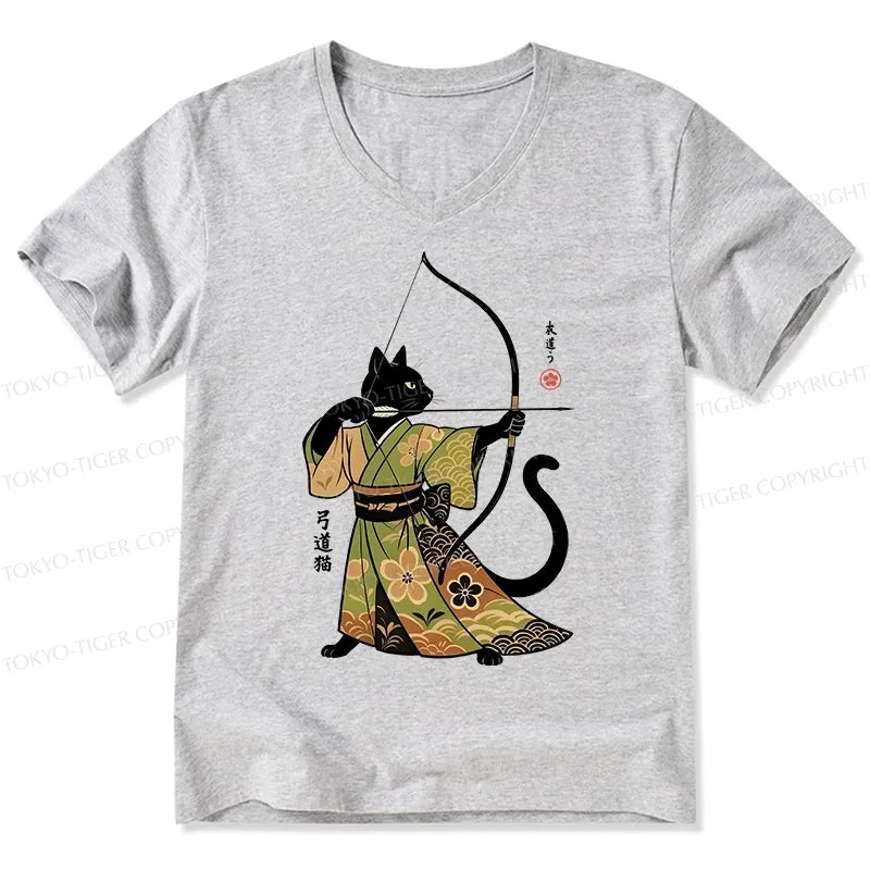 Japanese Cat Archery V-Neck T-Shirt